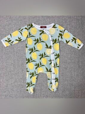 Milkbarn Yellow Lemon Print Footie Pajamas